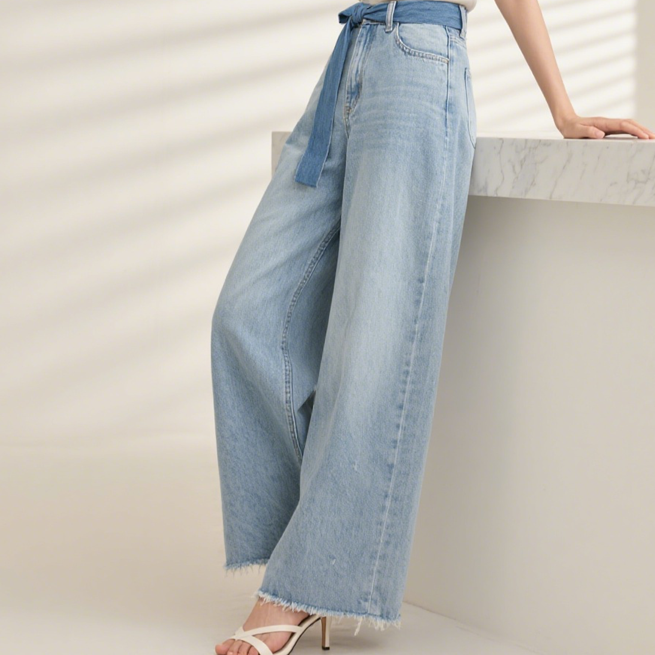 스트레치 슬림 크롭 와이드 레그 플레어 진