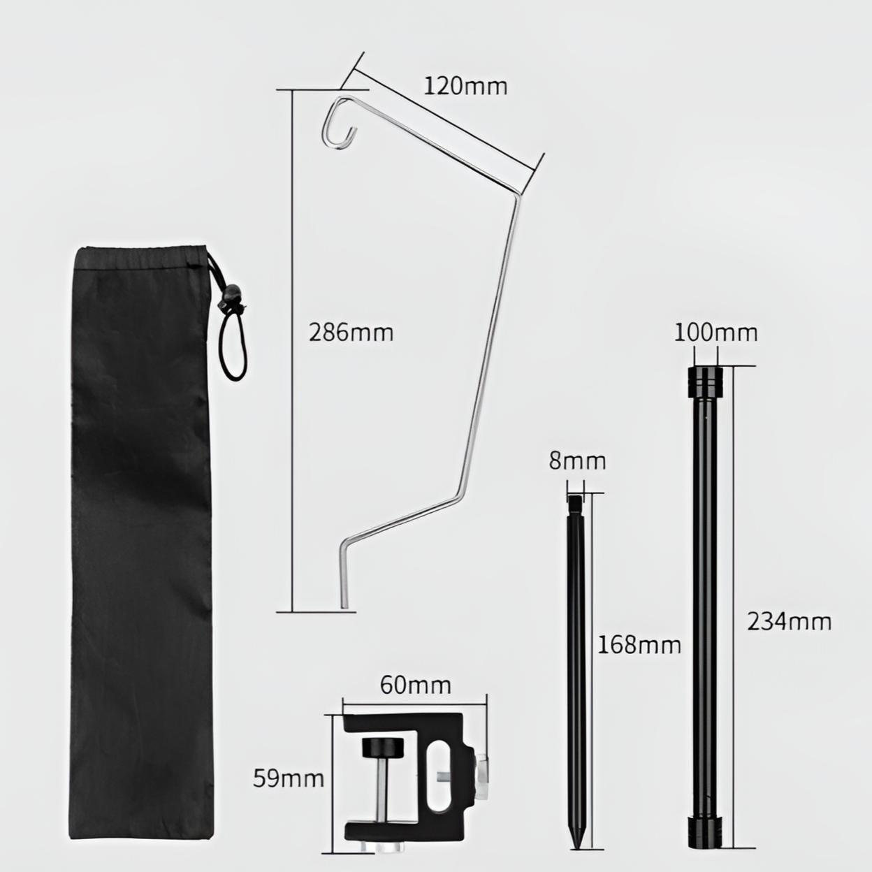후크가 달린 캠핑 램프 스탠드