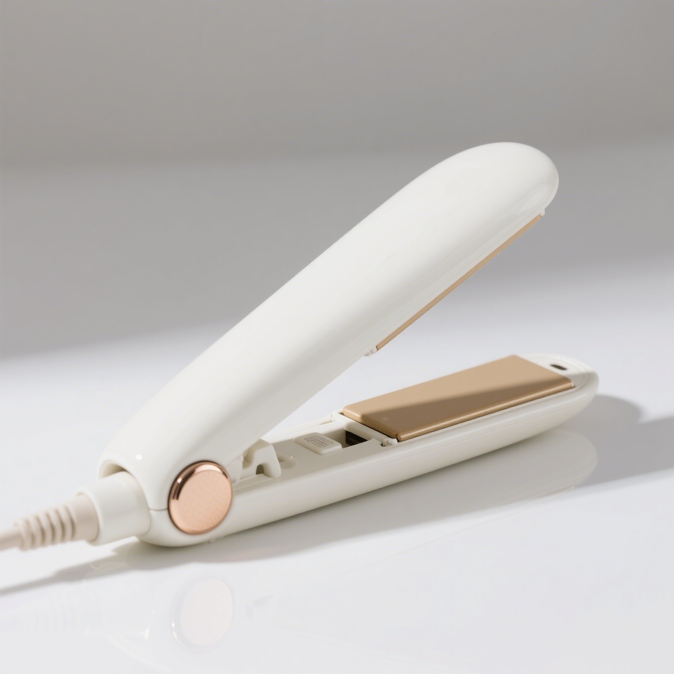 Kompaktní elektrická žehlička na vlasy v mléčné bílé