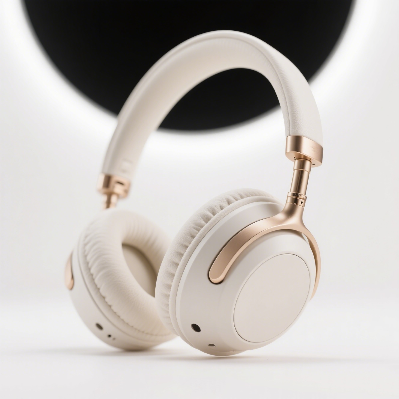 Krémově zbarvená bezdrátová sluchátka přes hlavu – elegantní vzhled