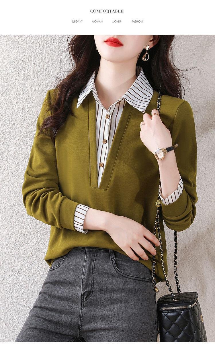 여성 가짜 투피스 셔츠 스타일 긴팔 맨투맨 니트