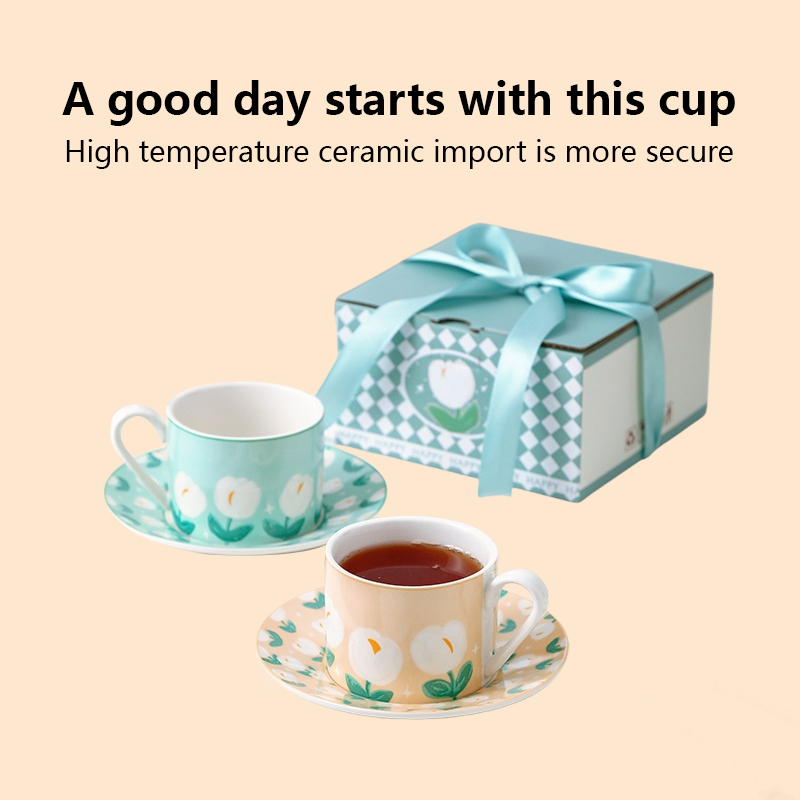 Tulip Coffee Cup and Saucer Set Ceramic Mugs Afternoon Coffee Mug Set Tulip Ceramic Mugs