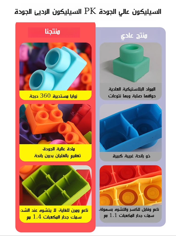 لعبة مكعبات سيليكون كبيرة (مصنوعة من سيليكون ناعم قابل للمضغ)