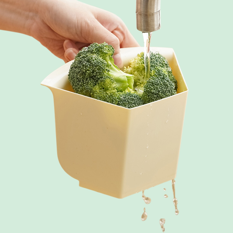 HQL-中国 蓋付き鍋排水バスケット 新鮮さを保つ キッチン 家庭用食器洗いトレイ 野菜準備トレイ 収納 回転式鍋バスケット