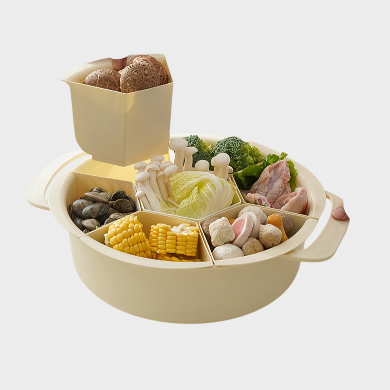 HQL-中国 蓋付き鍋排水バスケット 新鮮さを保つ キッチン 家庭用食器洗いトレイ 野菜準備トレイ 収納 回転式鍋バスケット