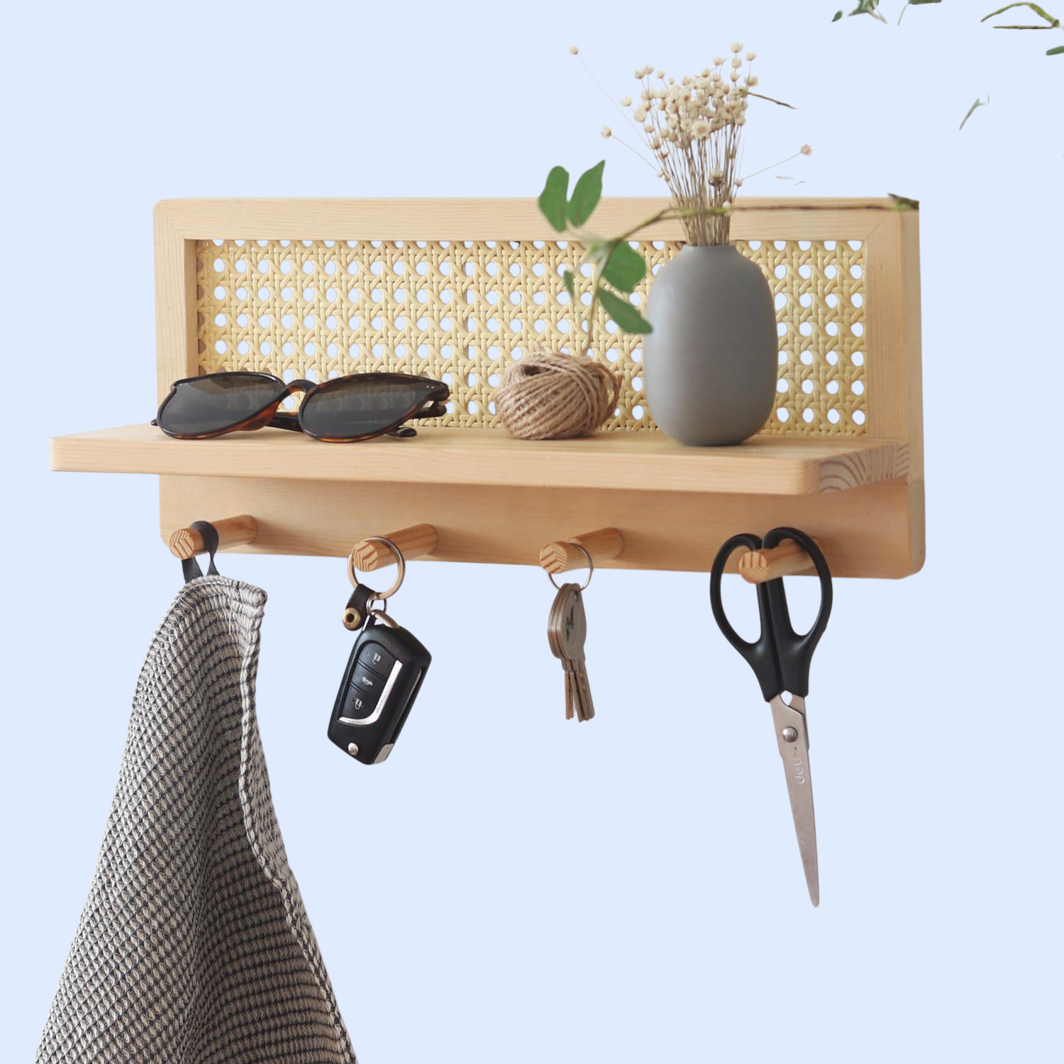 日本スタイル玄関収納 壁掛け鍵フック付き本・雑誌ラック