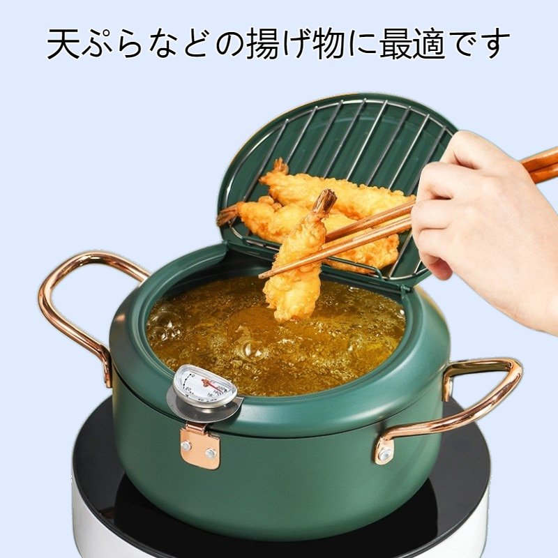 蓋と温度調節機能付きの揚げ物器、温度計付きの日本の天ぷら用小型フライヤー、電磁調理器対応