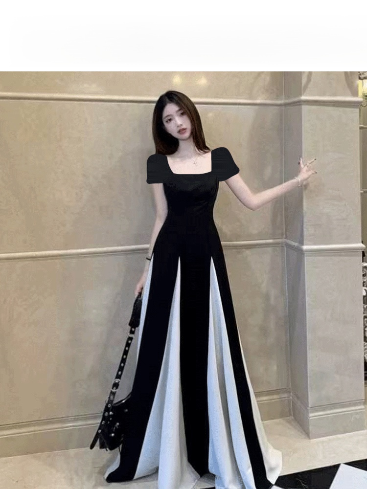 프렌치 스타일 허리 잡은 패치워크 원피스