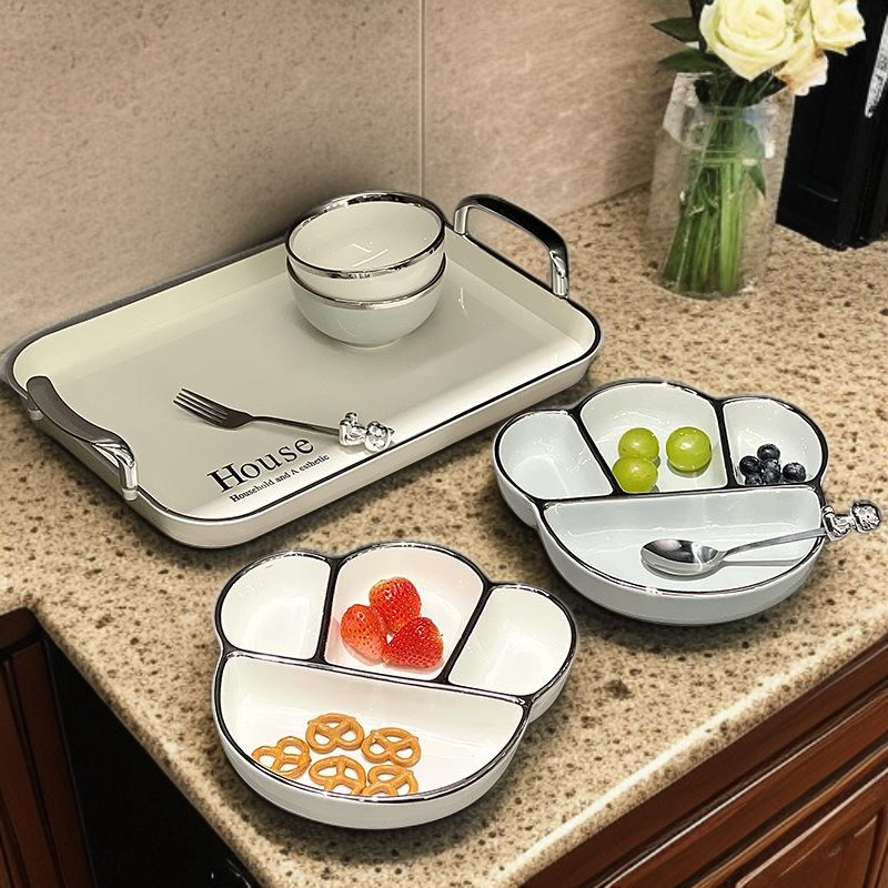 Ceramic compartmentalized dinner plate for adults to lose weight, cute dish plate for one person to 