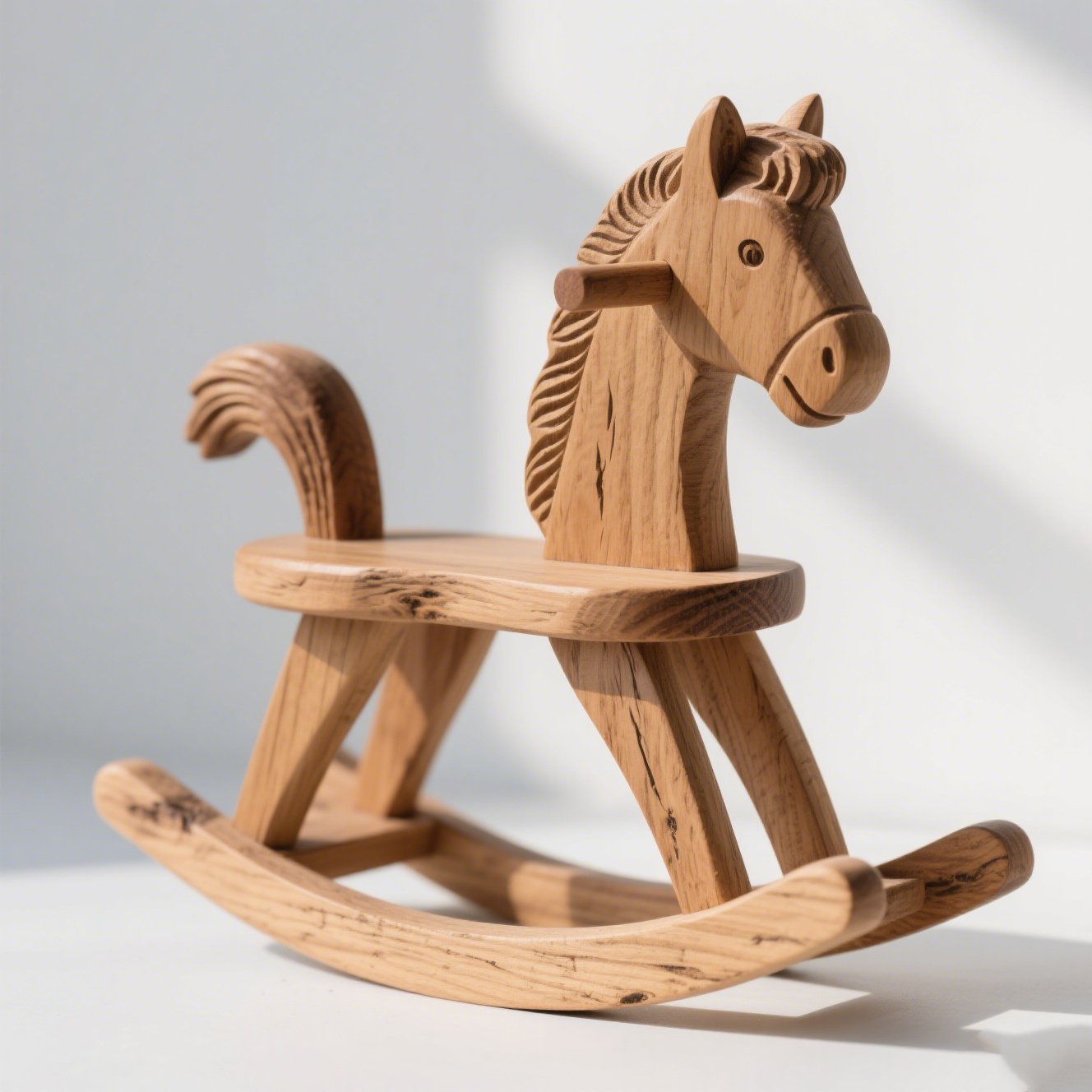 Detail dřevěného houpacího koníka pro děti