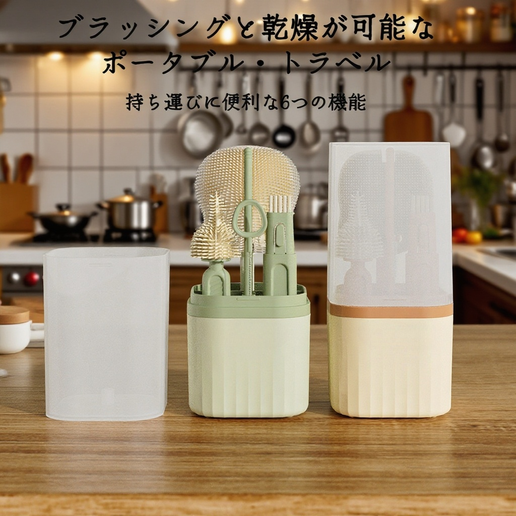 多機能ストレートハンドルシリコンボトルブラシセット