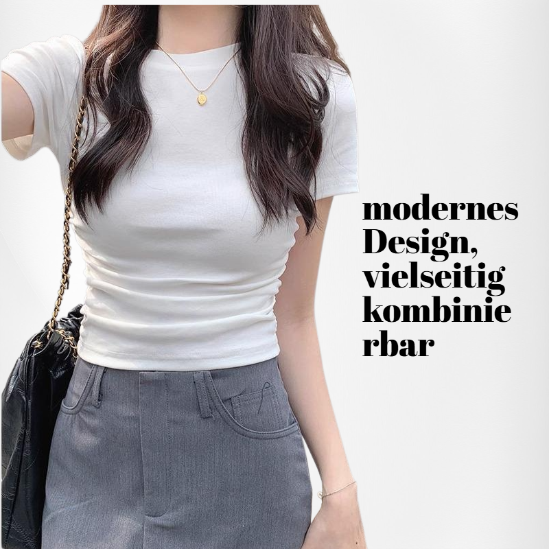 Unregelmäßiges enges Kurzarm-T-Shirt mit hohem Kragen für Frauen – Sommermode