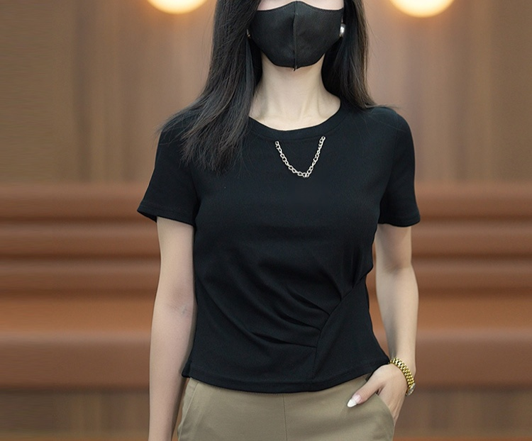 여성 라운드 넥 반팔 티셔츠