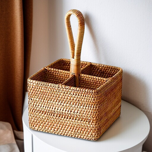 越南藤編製純手工收納盒 茶几收納籃 遙控器紅酒圓形收納架