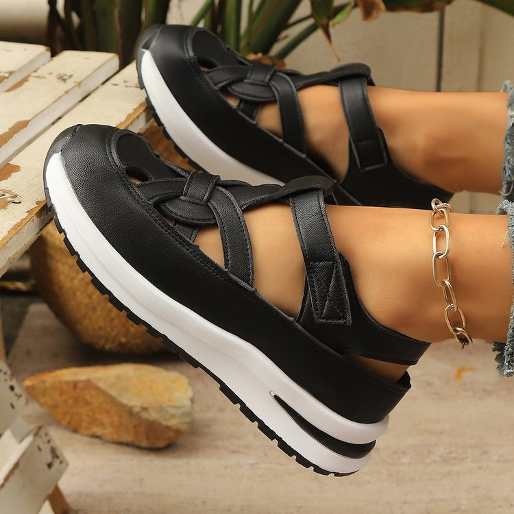 여름 송편 통굽 여성 통풍 웨지 샌들 펀칭 샌들 여 빅사이즈 여름 웨지 샌들