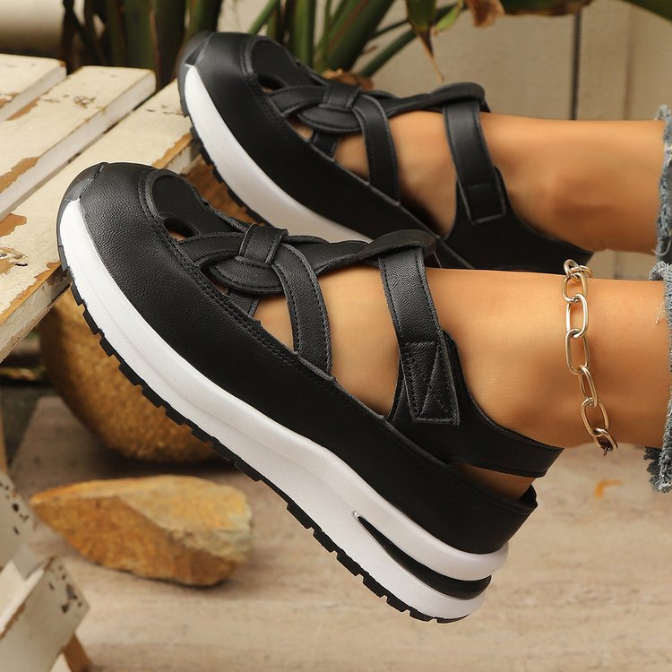 여름 송편 통굽 여성 통풍 웨지 샌들 펀칭 샌들 여 빅사이즈 여름 웨지 샌들