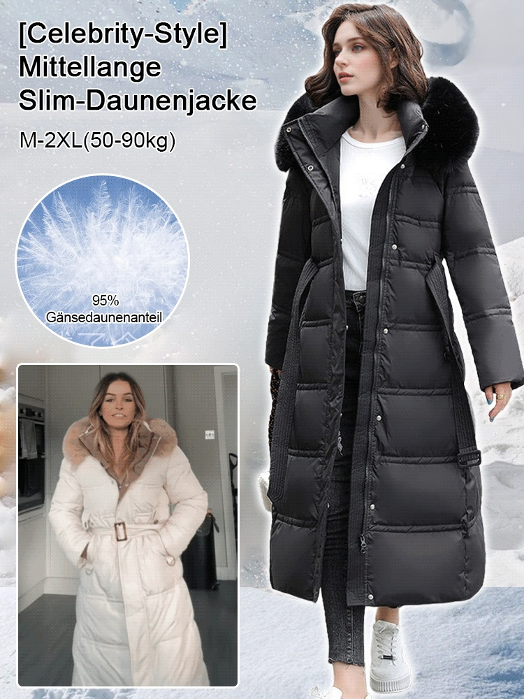 [Celebrity Style] Mittellange Slim-Daunenjacke