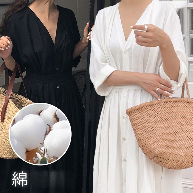 マキシワンピース Vネック 綿 体型カバー ゆったり リラックス ソフト