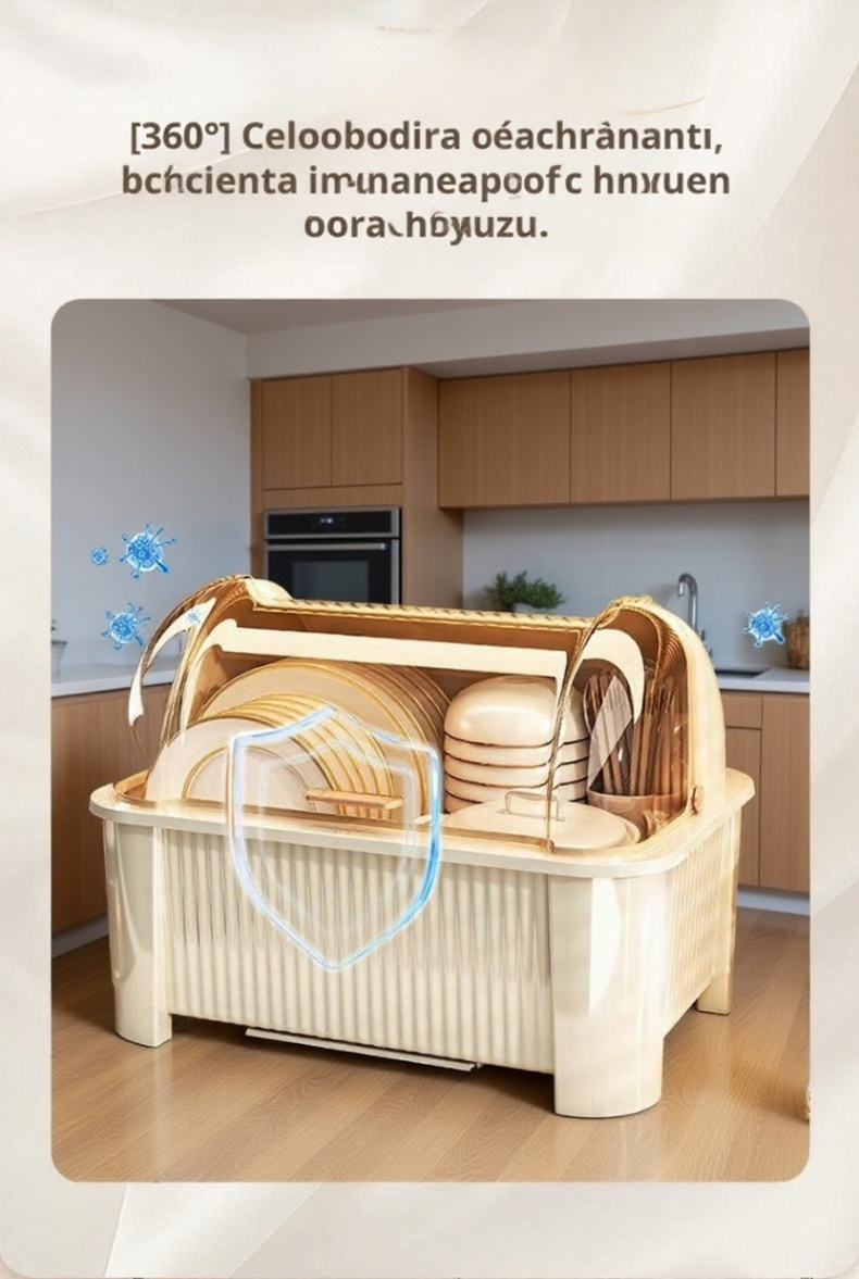 Stojan na misky a příbory umístěný na kuchyňské lince