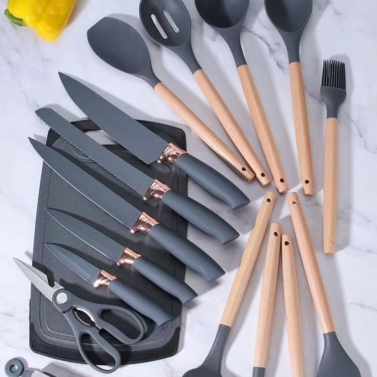 HochtemperaturSilikongeschirr 19teiliges Set AufbewahrungsSets Kochlöffel Spatel Messer Schere Antih