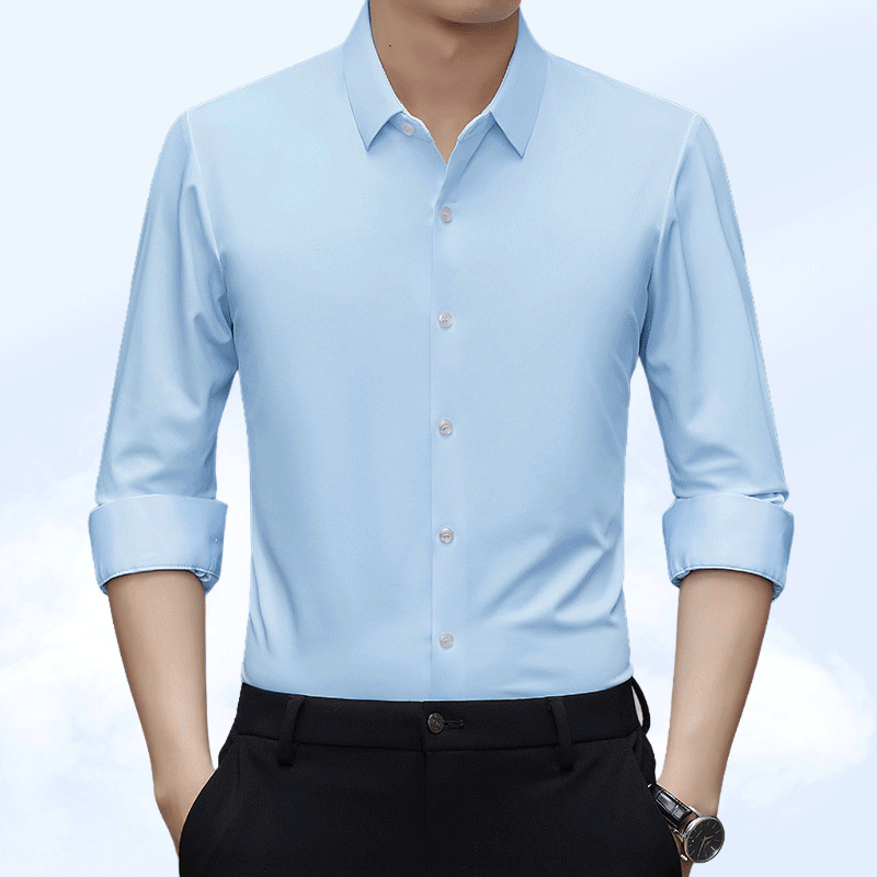 伸縮性が抜群ノーアイロンロングスリーブシャツ メンズ、 ビジカジ系秋用メンズシャツ、 シワになりにくいワークシャツ  