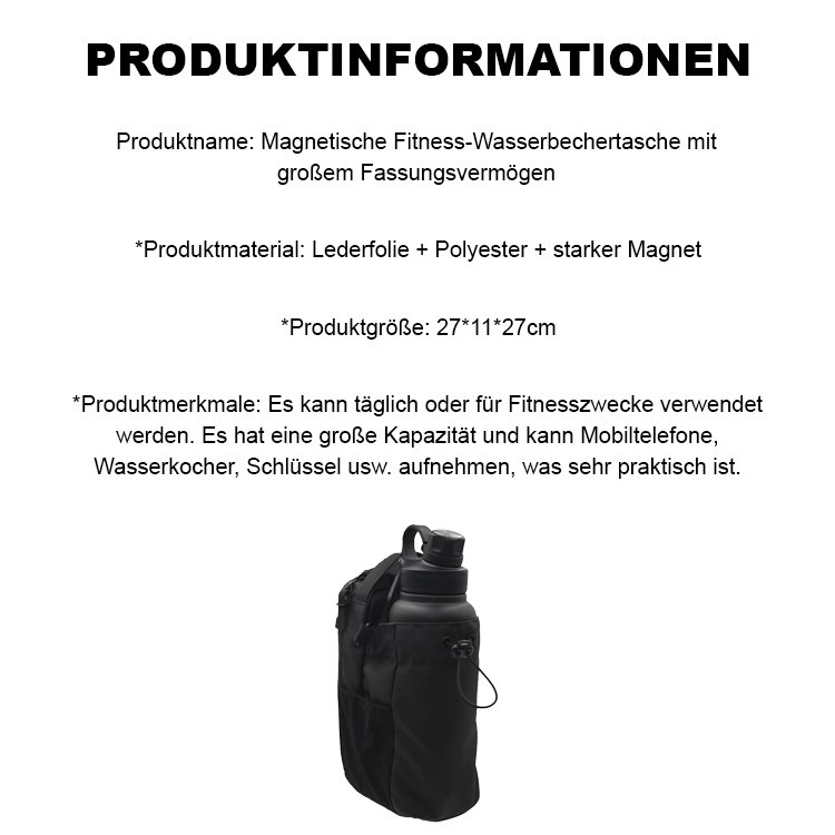 Magnetische Fitness-Wasserbechertasche mit großem Fassungsvermögen