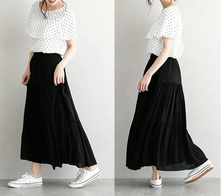 カジュアルにも使えるロングスカートスタイル