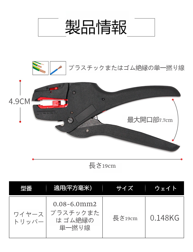 ブレード深さ調整機能を示すワイヤーストリッパーのクローズアップ