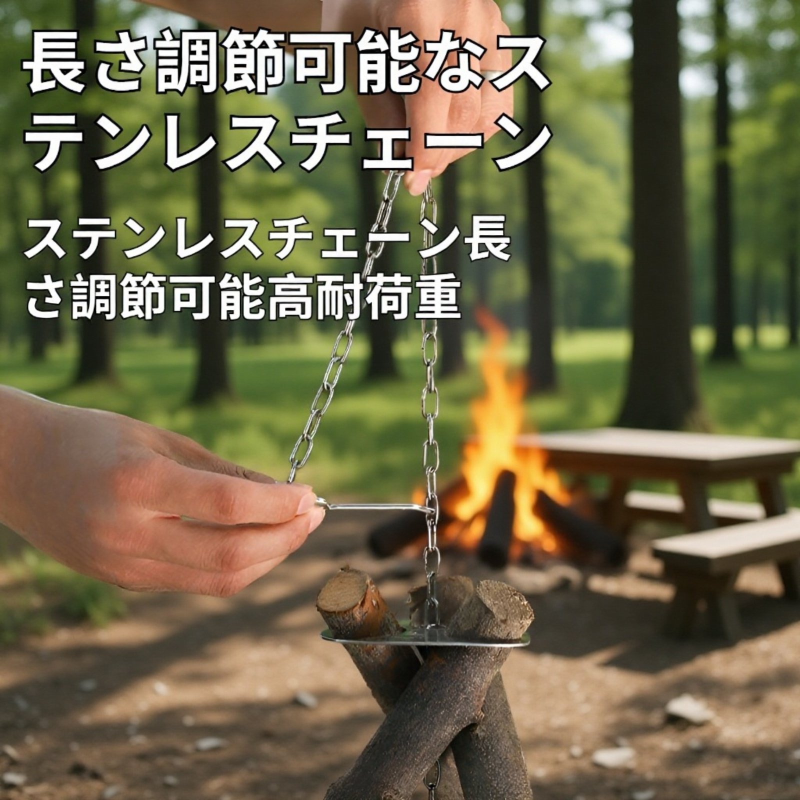 ポータブルアウトドア三脚鍋スタンド ステンレス吊り輪付き