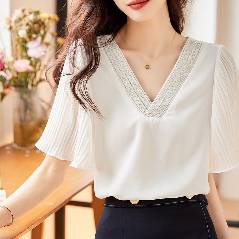 春夏レディース半袖ブラウス ゆったり体型カバーシャツ