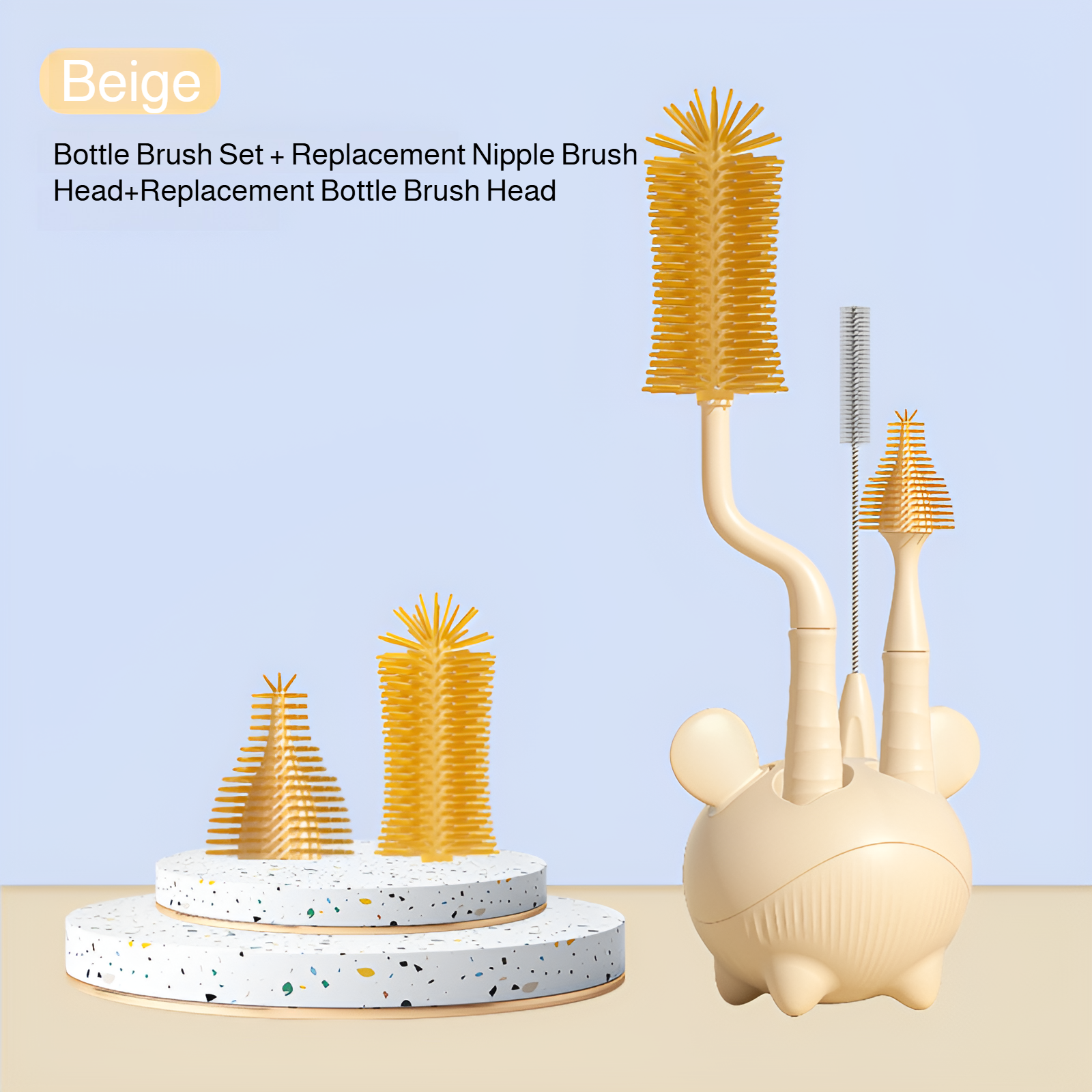 Nano silver silicone bottle brush four-piece set water cup bottle nipple straw brush baby bottle spe