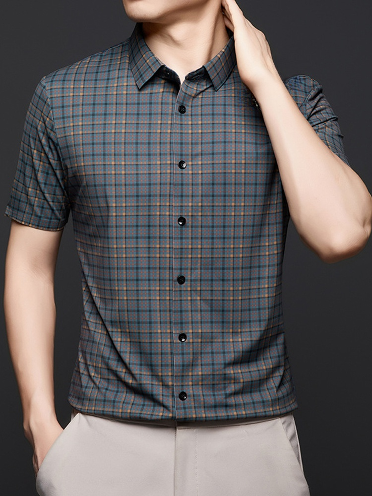 チェック柄長袖カジュアルシャツ メンズ