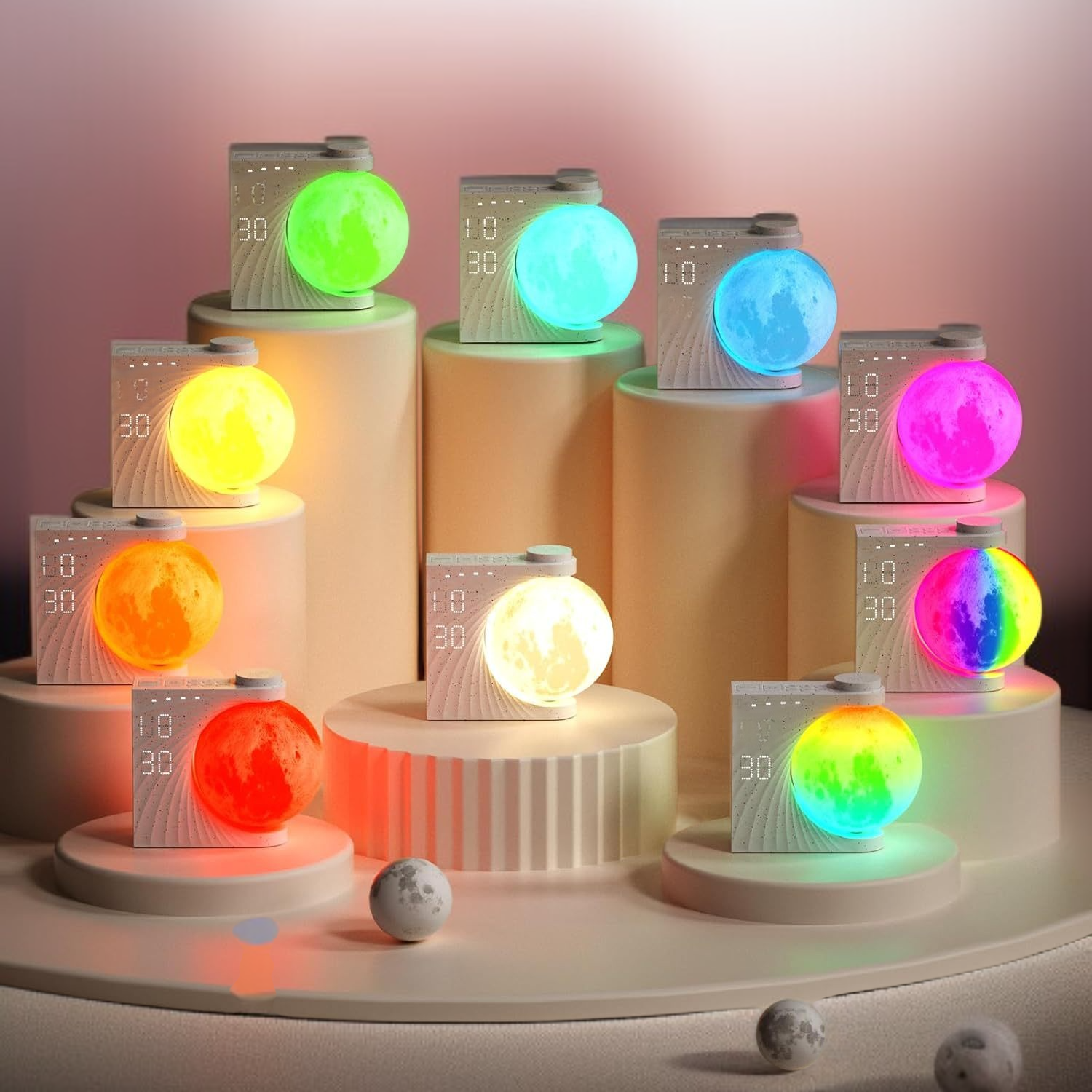 Colorful atmosphere moon light wake-up light breathing light three-speed dimming clock dual alarm cl