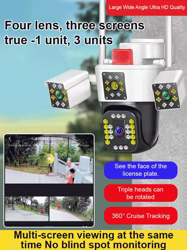 360-degree 10x zoom triple-screen HD night vision camera