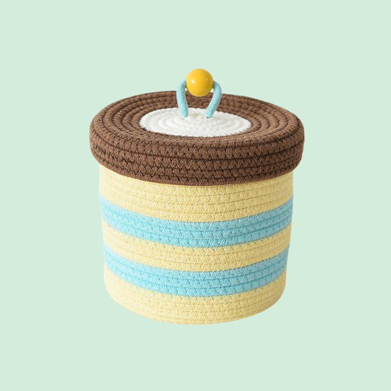 면 로프 뚜껑이 있는 잡화 수납 바구니, 가정용 침실 바구니