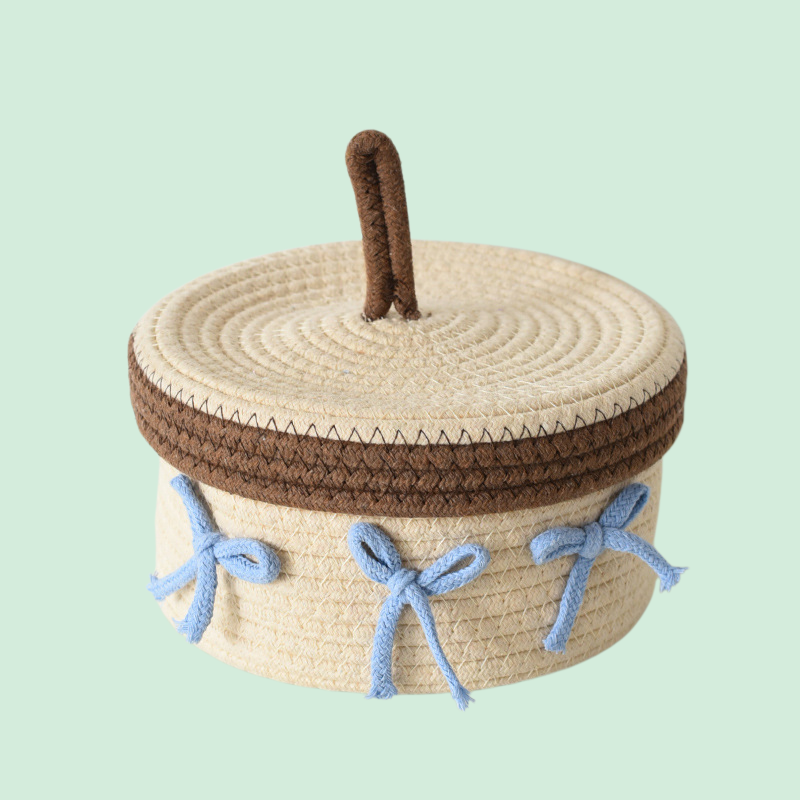 면 로프 뚜껑이 있는 잡화 수납 바구니, 가정용 침실 바구니