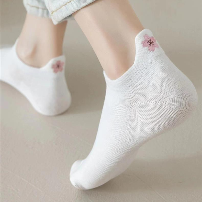 여성 얇은 발목 양말 화이트 양말 봄가을 러블리 자수 덧신 사계절 얇은 러블리 발목 양말