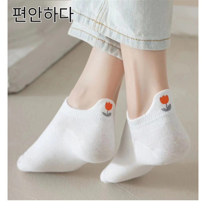 여성 얇은 발목 양말 화이트 양말 봄가을 러블리 자수 덧신 사계절 얇은 러블리 발목 양말