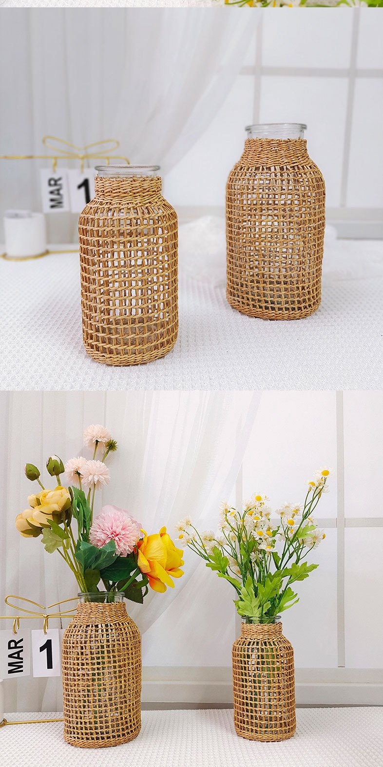 観葉植物を育てるストローガラス花瓶の使用例