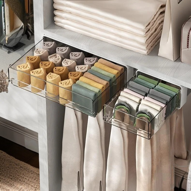 책상 밑 펀치 프리 수납함 문구 작업대 책상 밑 잡동사니 투명 선반