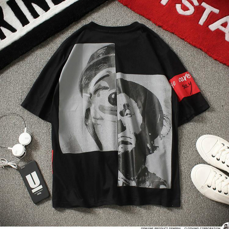 【メンズTシャツ】半袖　コットン　クルーネック　ピエロ　著痩せ 　刺繍