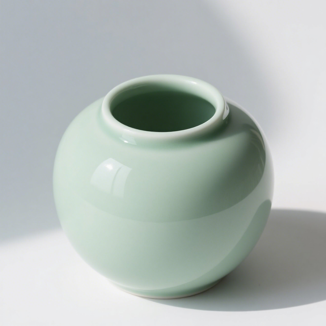 家庭用装飾用セラミック製ライトグリーンの丸型花瓶