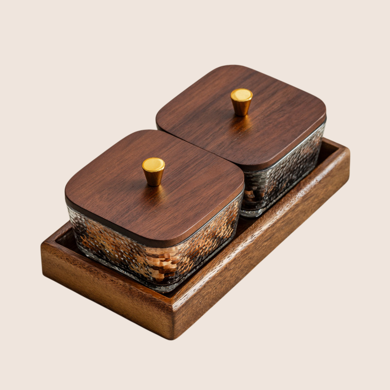 Kitchen Walnut Lid Glass Storage Box Set