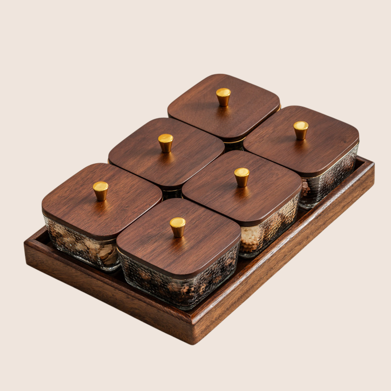 Kitchen Walnut Lid Glass Storage Box Set