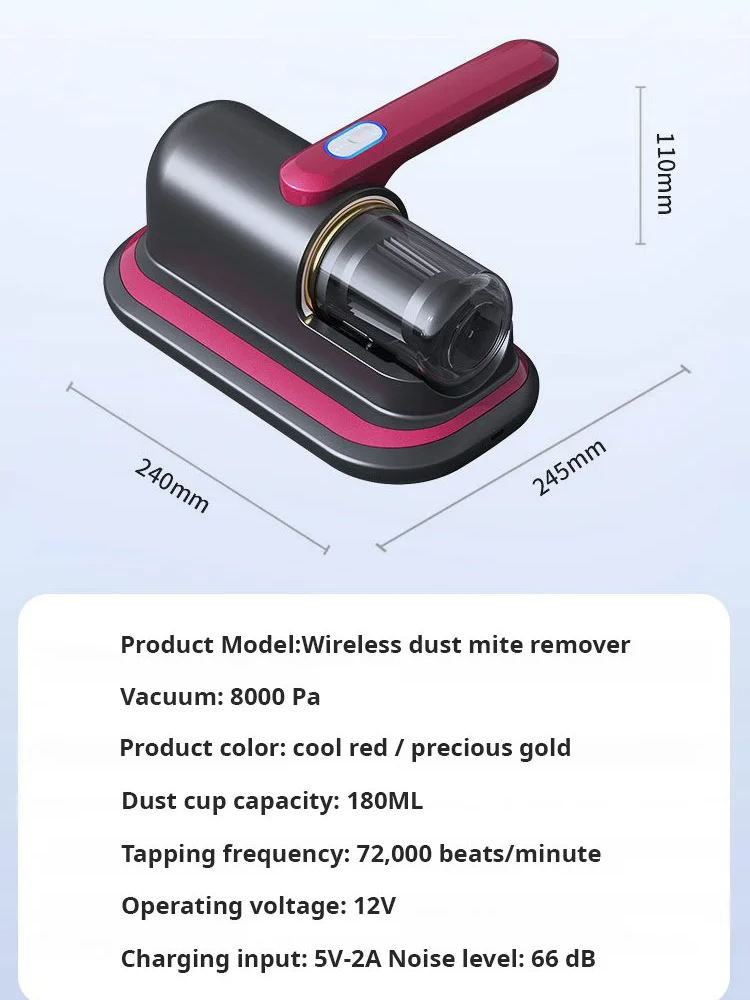 Long life and big suction power】Premium wireless mite remover