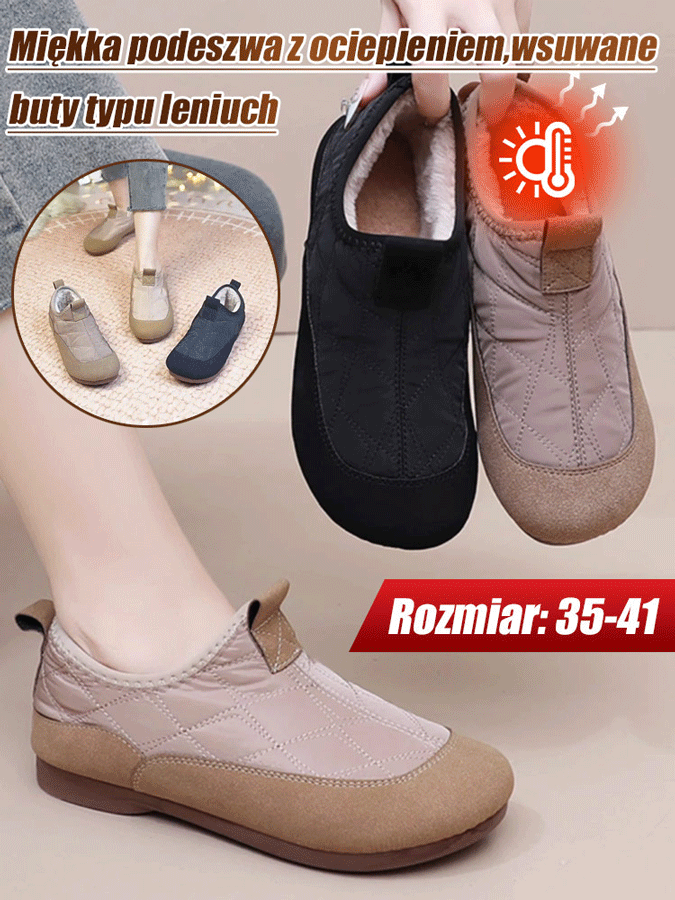 Damskie buty wsuwane z miękką podeszwą i ociepleniem 
