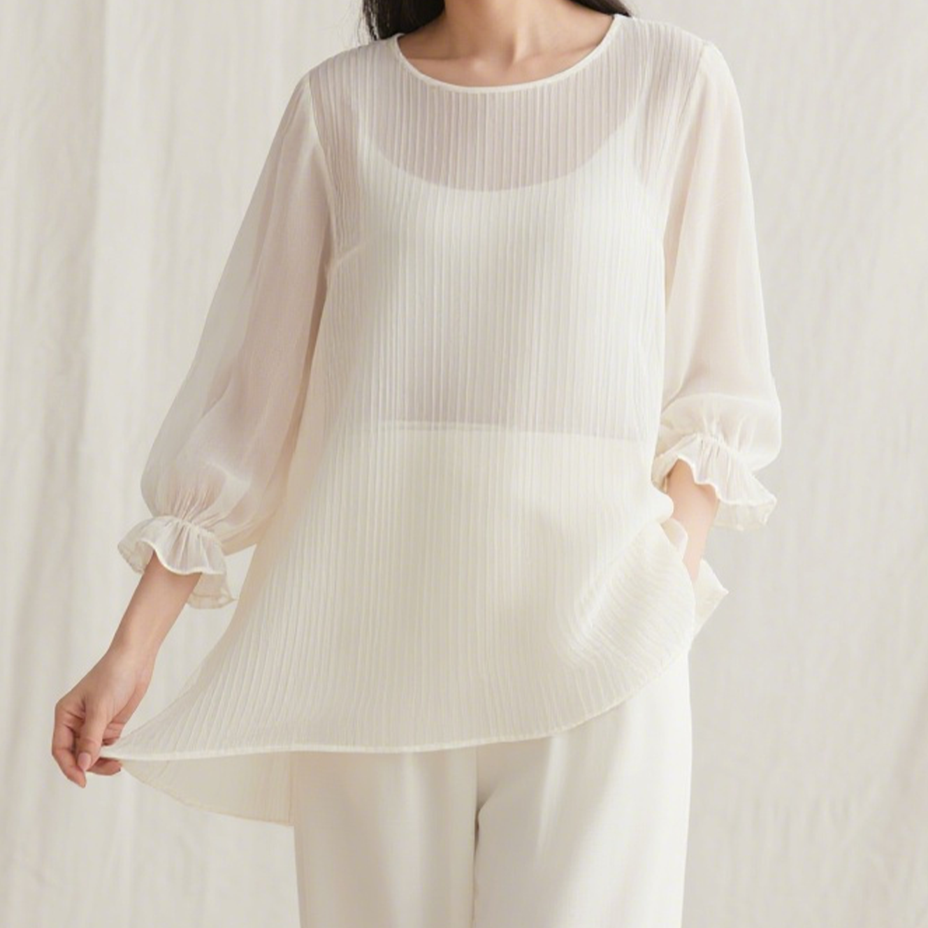 エレガントなシフォンMIDI長袖シャツ