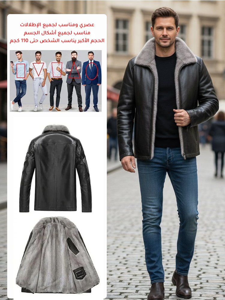 جاكيت جلدي رجالي مبطن وسميك 