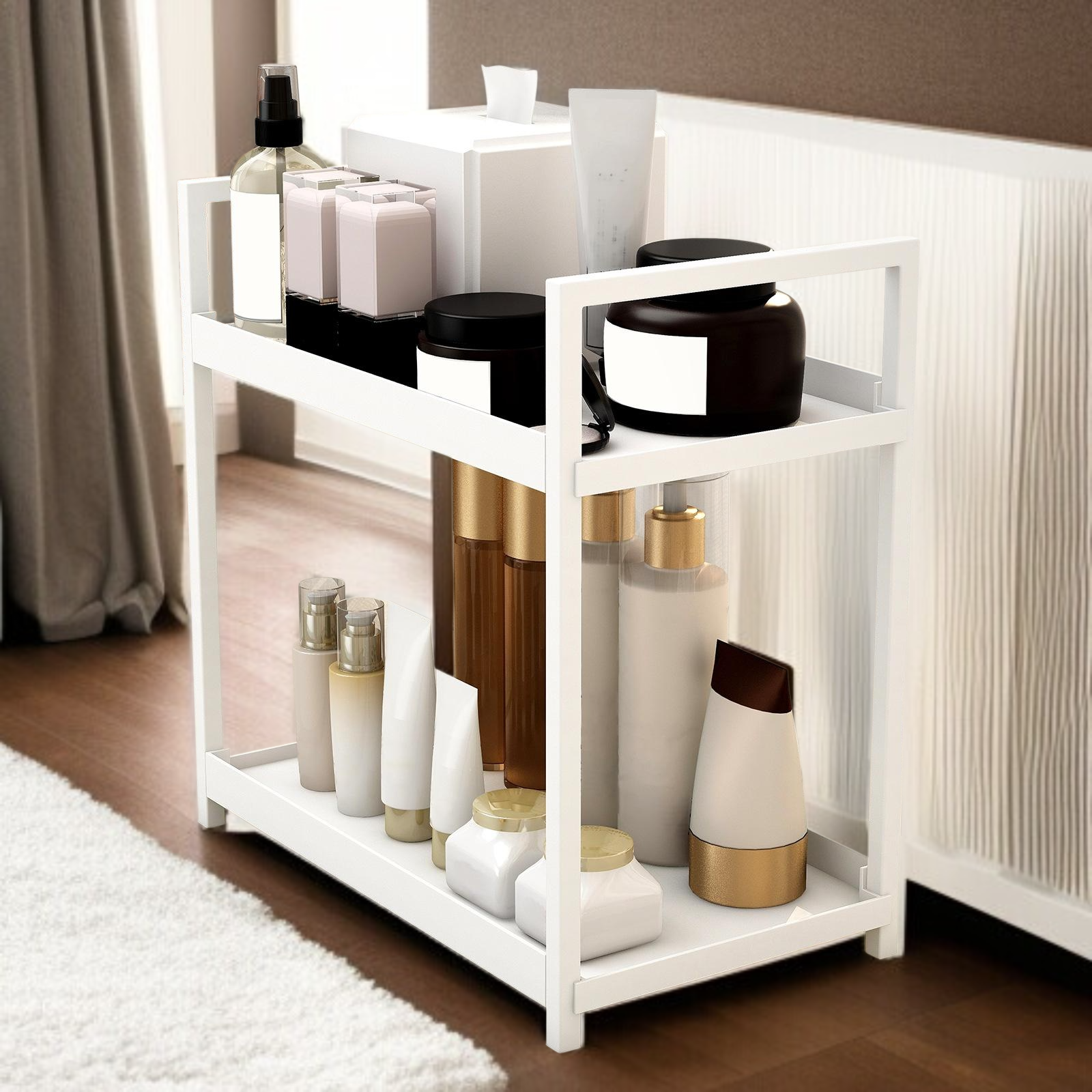 Double-layer desktop storage rack kitchen plastic storage rack bathroom countertop perfume cosmetics