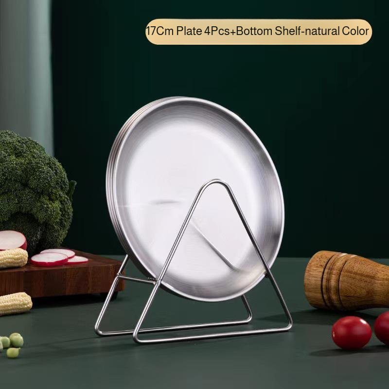 Čtvercový nerezový talíř na kosti s podstavcem a úložným stojanem pro domácnost, kulatý mělký talíř